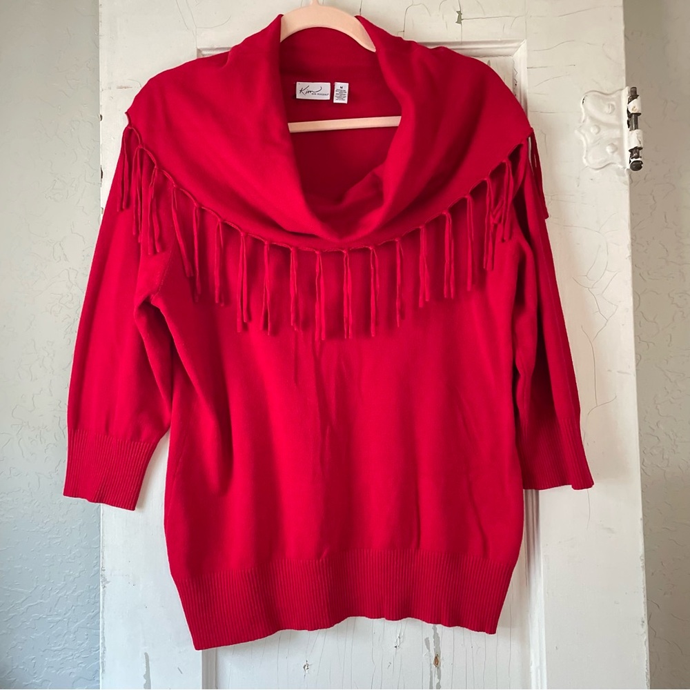 Kim Rogers Red‎ Cowl Neck Sweater with Fringe